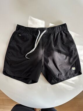 Vuori Black Athletic Shorts 5 inch in seam with White Drawstring